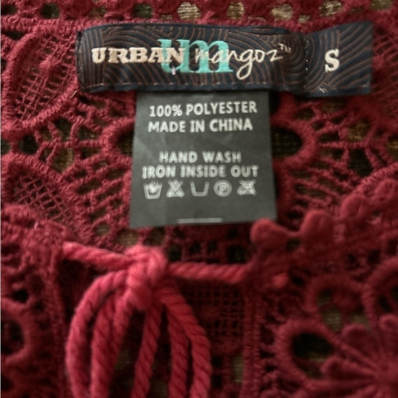 URBAN MANGOS boho dress, semi sheer, crocheted bib, drawstring, multicolored, - Picture 5 of 6